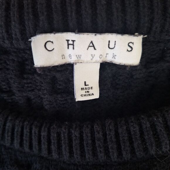Chaus New York Women's Sweater Black Short Sleeve Cable Knit Y2K Retro Large - Picture 3 of 14